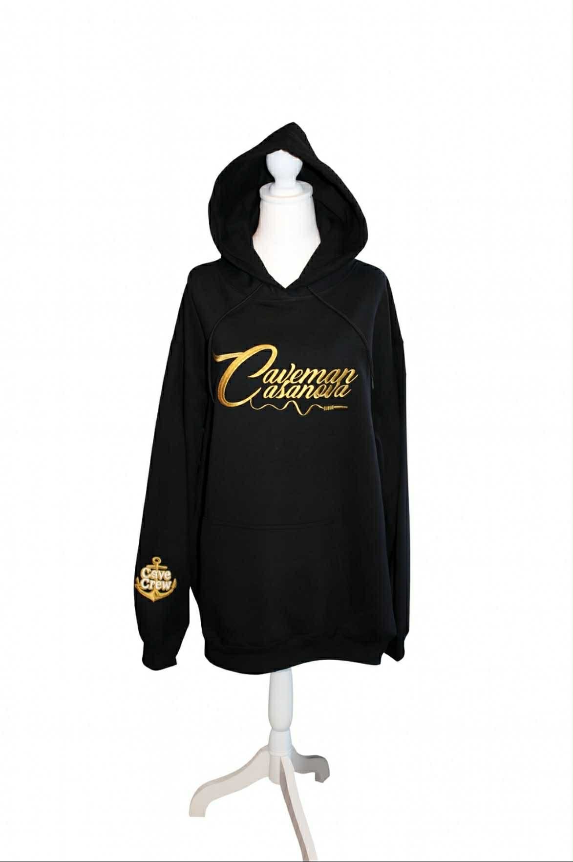 Caveman Casanova - Cave Crew Double - Logo Embroidered Hoodie - Black